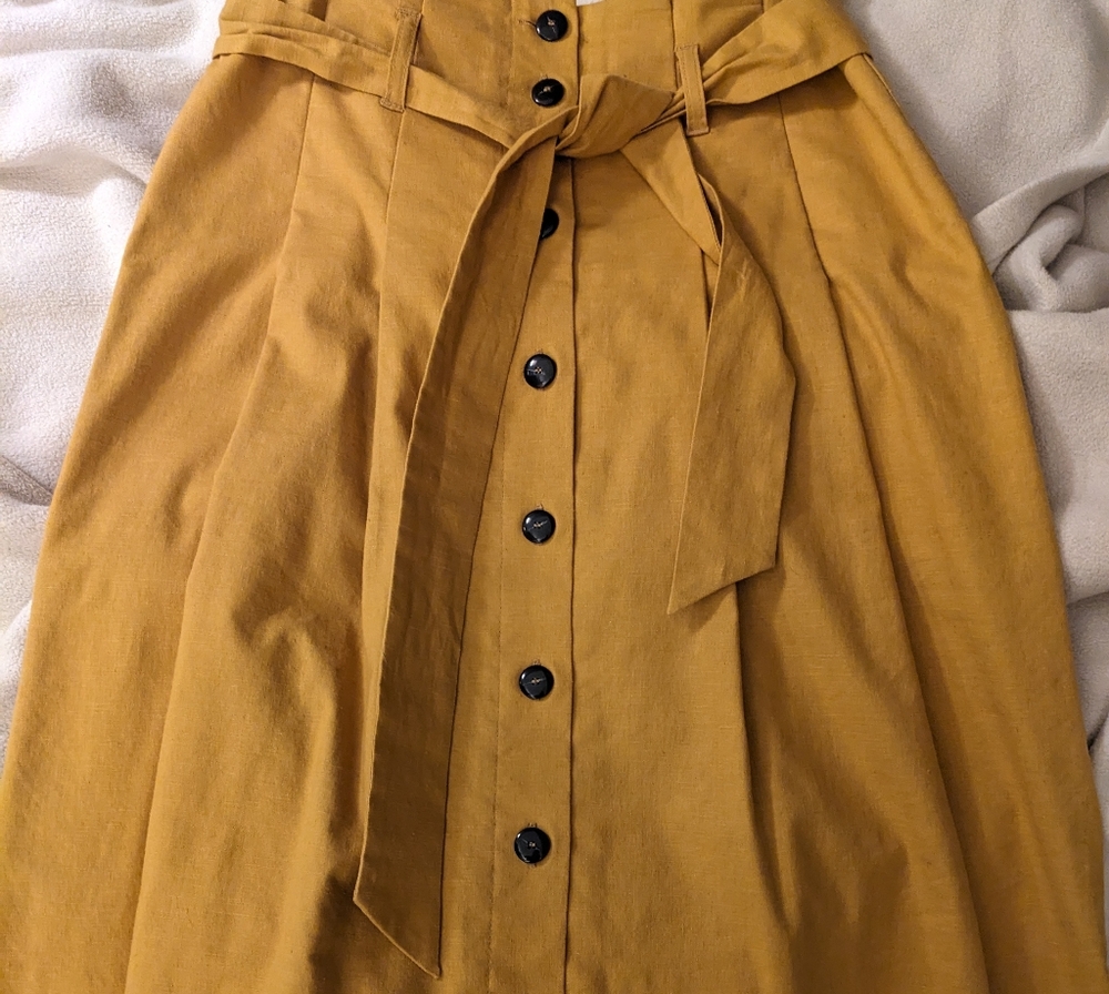 Sezane Mustard Button-Front Midi Skirt - Picture 5 of 7